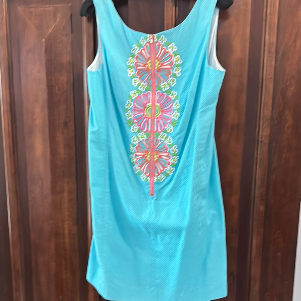 Lilly Pulitzer Turquoise Sleeveless Dress with Floral Embroidery NWOT